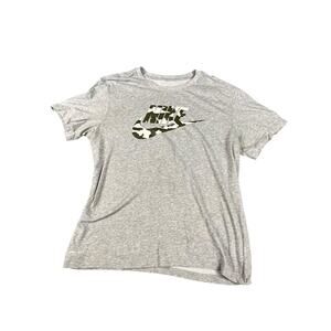 Nike Dri-Fit Gray Camo Logo T-Shirt Men's Large Athletic Tee Made in Egypt *
